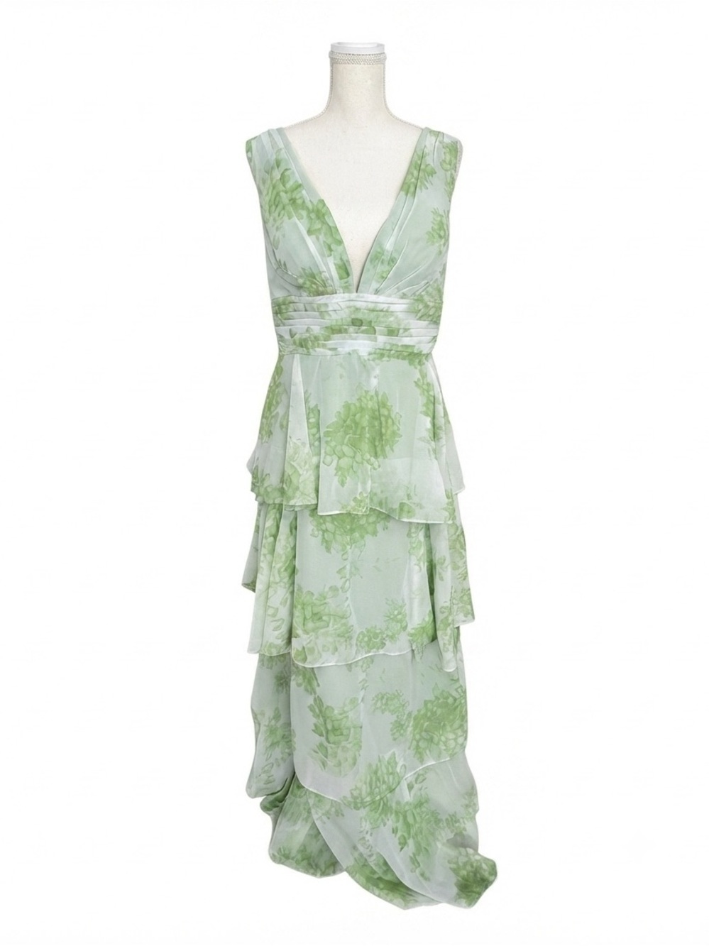 NWT Gown Gallery Sage Green Floral Tiered Maxi Gown Size L (12 / 14)